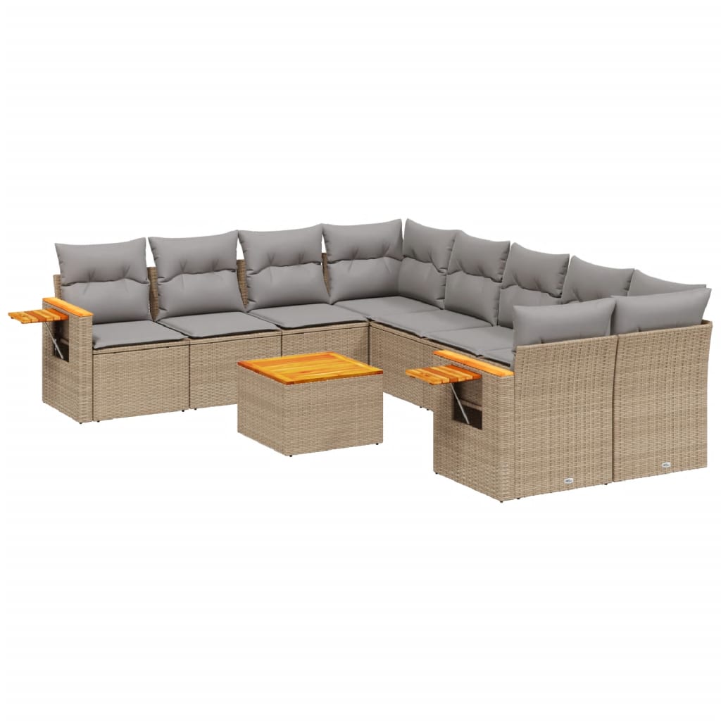 9 piece Garden Sofa Set with Cushions Beige Poly Rattan