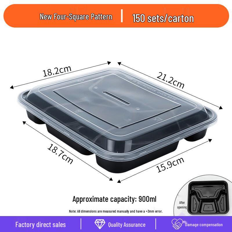 ZISIZ 1000ml Disposable 4-Compartment Plastic Lunch Box