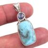 Natural Republic Larimar,Kyanite 925 Solid Sterling Silver Pendant 1.50'' u6F41
