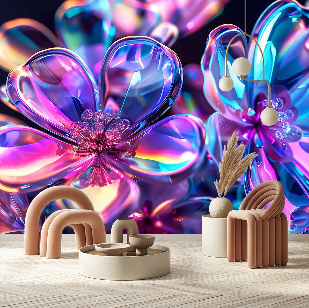 Обои Цветные стеклянные цветы - букет