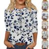 Women's Fashion Casual 3/4 Sleeve Floral Button Printed Round Neck Pullover Top Casual Clothing