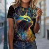 Women Summer T Shirt  Print Gorgeous Cat Short Sleeve Tees Casual   Printed  Tops