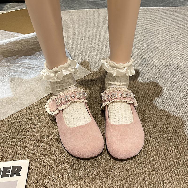 С жемчужным платьем, верхняя одежда, одиночные туфли, универсальные туфли Мэри Джейн, женская подошва, туфли принцессы, французская ретро женская мягкая юбка