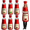 6-Piece Apron And Hat Set, Fun Group Festival Red Apron Condiment For Adult Women Team, Party Event Role Play Matching Set