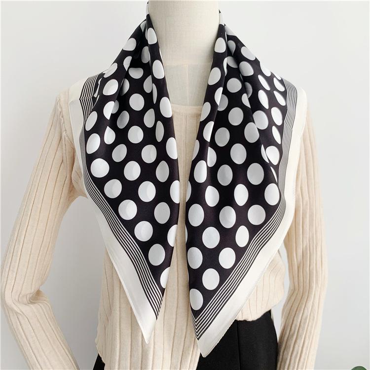 French Romantic Polka Dot Versatile Mulberry Silk Scarf Women'S Satin Silk 70 Square Scarf Spring And Summer Scarf Silk Scarf