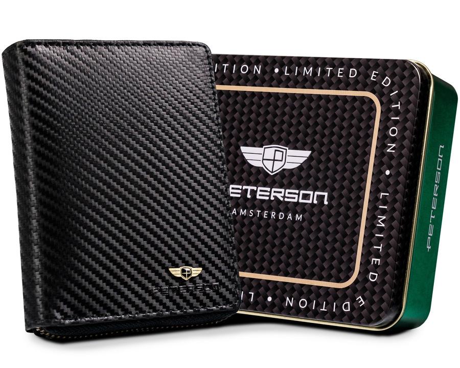 Leather wallet with carbon fiber zipper - Peterson
