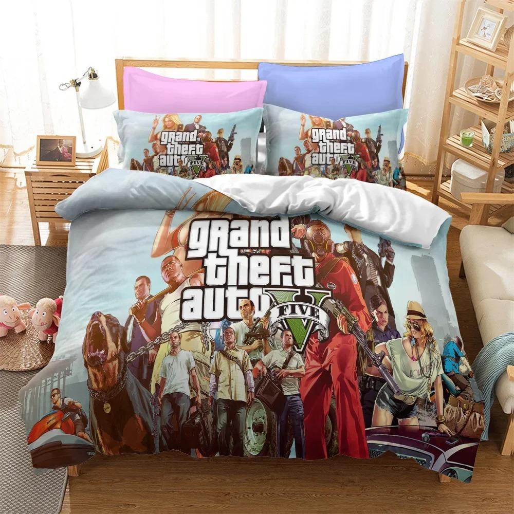3D G-Grand T-Theft A-Autos Game Duvet Cover Set with Pillowcase Single Double Twin Full Q-Queens King Size Bedding