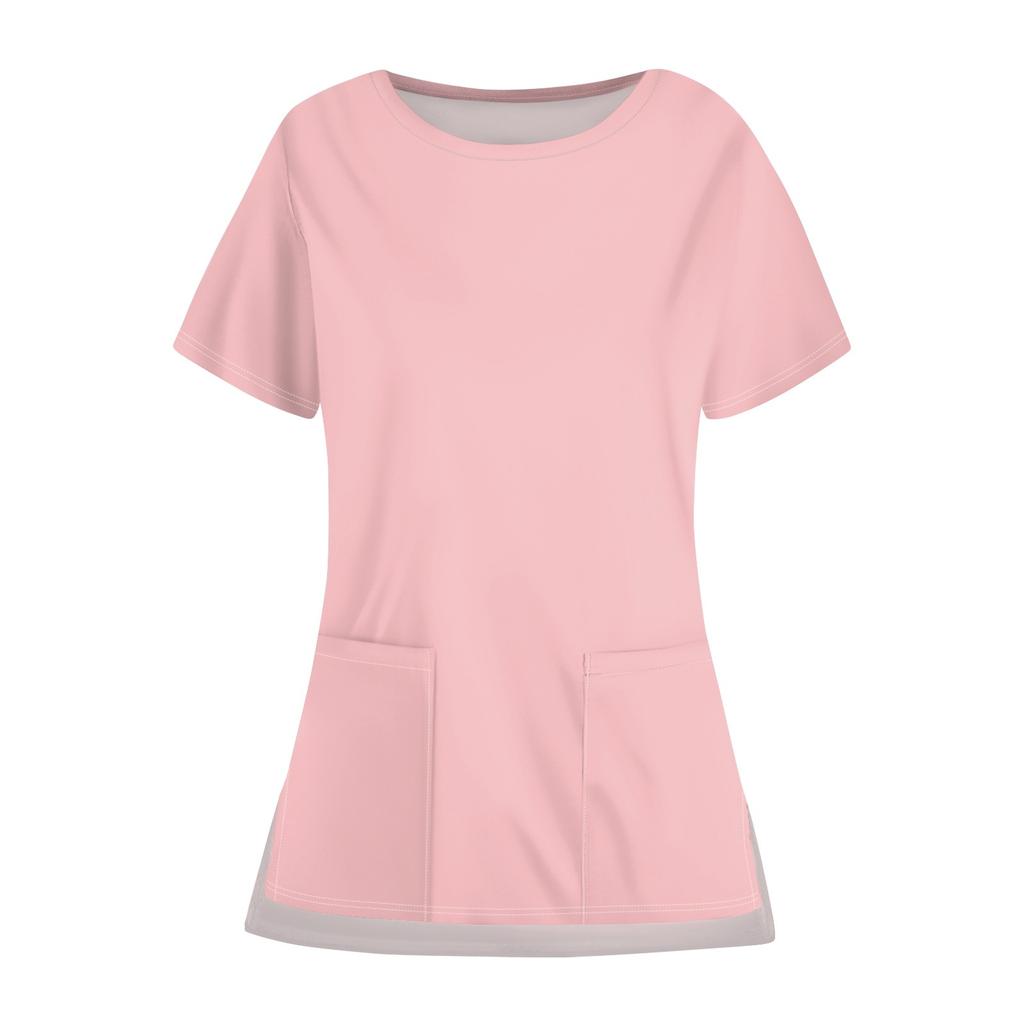 Женская повседневная однотонная карманная униформа с круглым вырезом и открытым подолом, защитная рабочая форма, верх