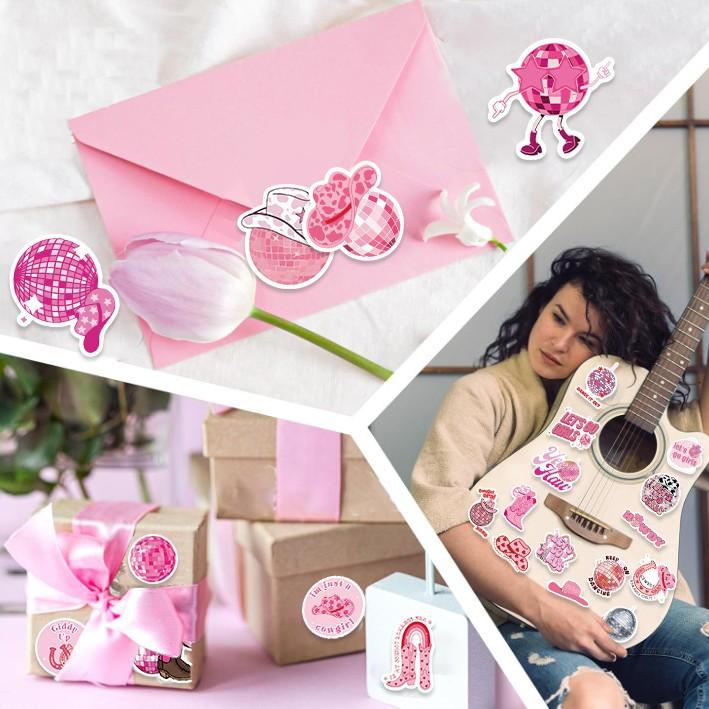 50 Розовых наклеек-дудлов ковбойской девочки Украсьте гитару, ноутбук, чемодан, сделайте сами, водонепроницаемые