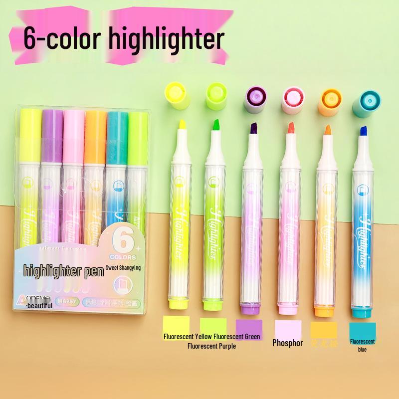 6-Color Large Capacity Fluorescent Glitter Pens with Oblique Tips for Journaling and DIY Projects
