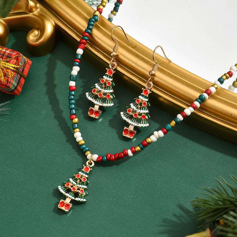 1 комплект минималистичных бусин в виде рождественской елки, серьги для женщин и девочек, милый снеговик, Санта-Клаус, кулон, ожерелье, ювелирные изделия, подарки