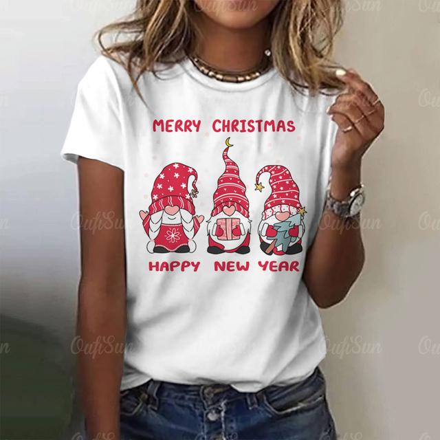 Праздничная женская футболка, рождественская футболка для женской футболки, летние модные футболки для девочек, топ, повседневная элегантная красивая одежда с 3d принтом