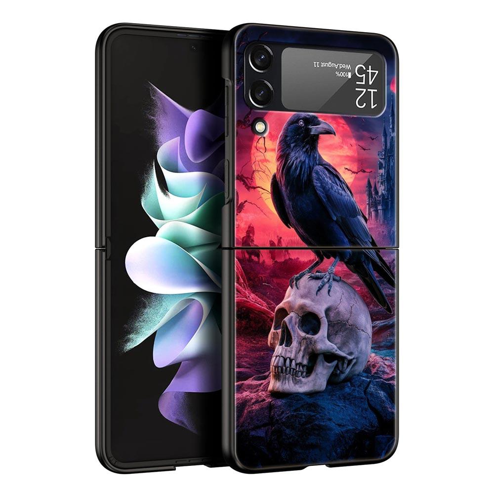 Black Raven Hard PC Phone Case For Samsung Galaxy Z Flip 7 6 5 4 Black Cover For Galaxy Z Flip 3 Foldable Shell Fundas Capas Bag
