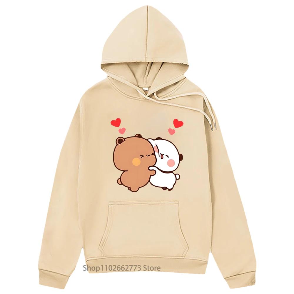 Толстовки с капюшоном для пар с пандой и коричневым медведем для девочек-подростков Kawaii Graphic Bubu Dudu Sweatshirt Women Men Cartoon Clothes