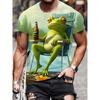 Funny 3D Frog Drinking Beer Pattern Printed Men's T-shirts Summer Casual Daily Street Short Sleeve T-shirts