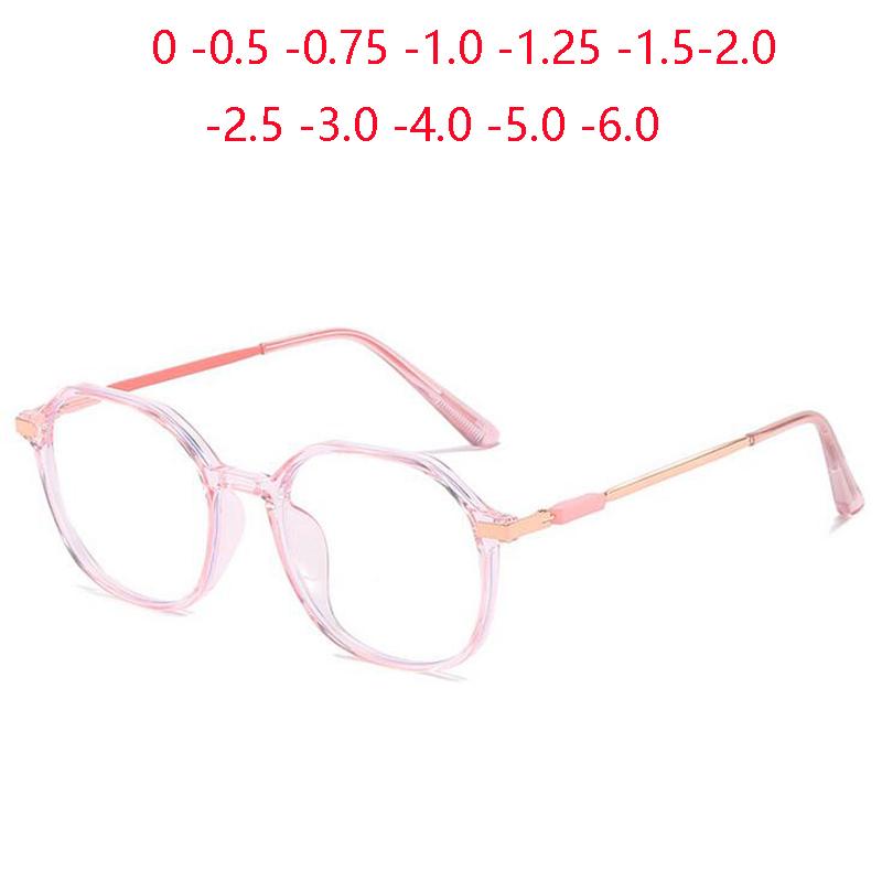Transparent Pink Frame Anti Blue Light Myopia Glasses Women Student Prescription Spectacles 0 To -6