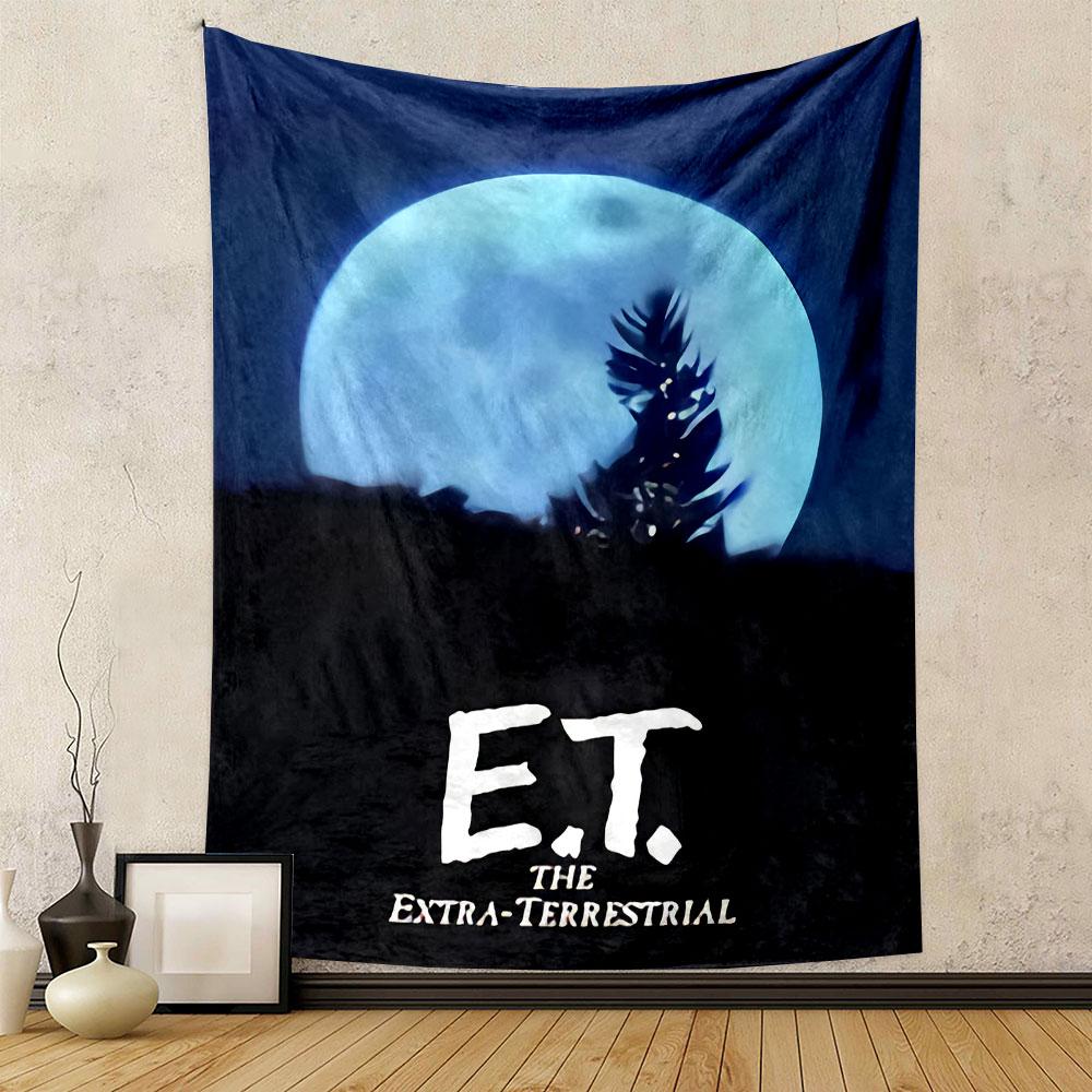 E.T. The Extra Terrestrial Movie Poster Tapestry Wall Hanging, Spielberg Sci-Fi Film Art, Retro Wall Decor for Bedroom Living Room Dorm