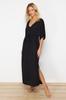 Women's Dress New Season Fashion Black Maxi Woven Tie-Up Beach Dress