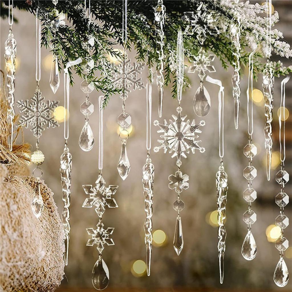 30 Pcs Snowflake Icicle Decoration Exquisite Acrylic High Transparency Hanging Snowflake Ornament Fo