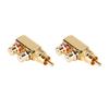 2pcs RCA Male To Female Connector Three Way Adapter Audio Video Splitter Right Angle