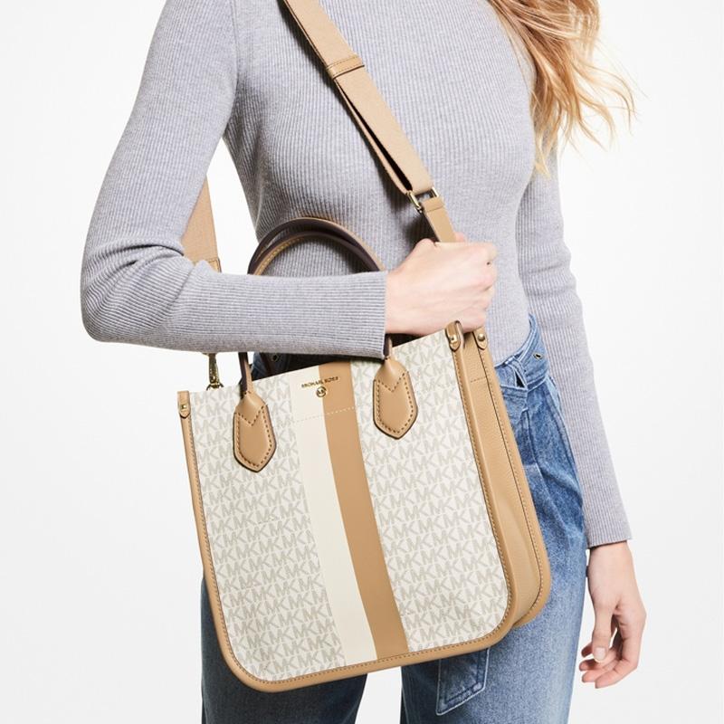 Michael Kors Женская сумка-тоут Heidi с цветовыми блоками и полосками, цвет Ванильный Верблюжий 30S2GH6T6U-170