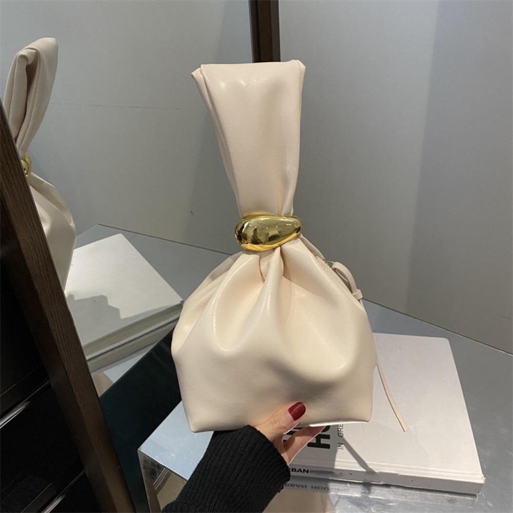 Solid color PU Leather Clutch Bag Side Zipper Pleated Bucket Bag Retro Party Evening Bag Daily