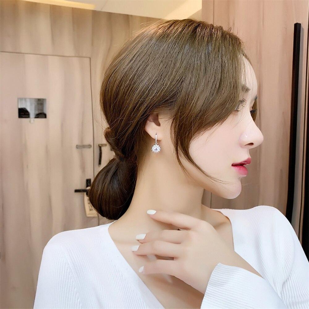 New Women Earring Pendant 925 Silver Sun Flower Ear Hook Studs Micro-inlaid Zircon A Pair Piercing Hoops Earring Jewelry Gift