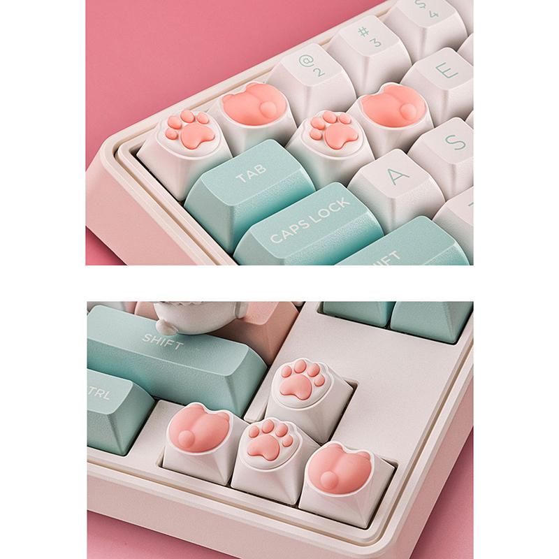 Cute Cat Paw Keycaps For Mechanical Keyboard Cherry Mx Switch Diy Custom Key Cap Soft Silicone Keycup Artisan Pink Color
