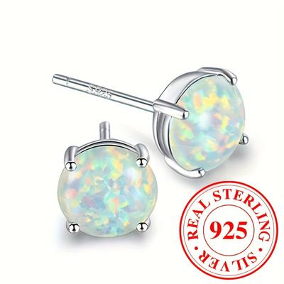 Серьги-пусеты из стерлингового серебра 925 пробы, круглые, с белым огненным опалом, для женщин, девушек, креативные свадебные украшения для вечеринки, подарок