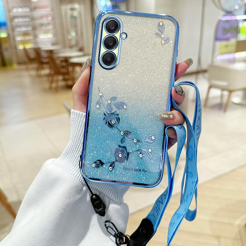 KADEM For Samsung Galaxy A26 5G Case Flower Pattern TPU Gradient Phone Cover with Lanyards