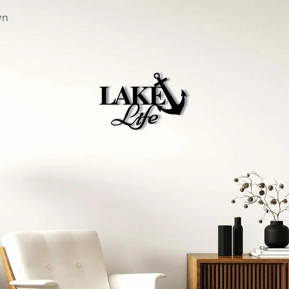 Lake Life with Anchor Metal Wall Sign – Charming Home Décor, Decorative Iron Art, Hanging Wall Art, and Rustic Decoration