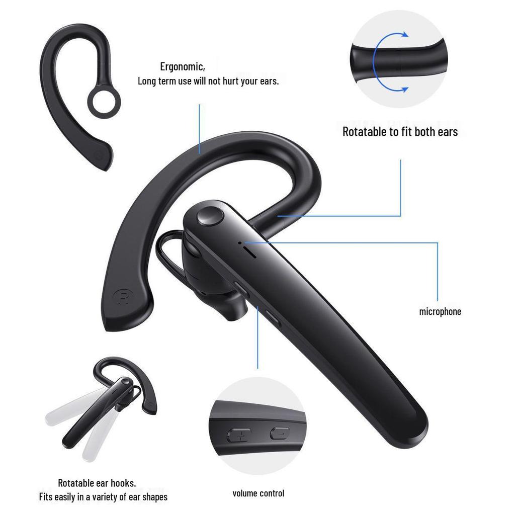 Беспроводная Bluetooth-гарнитура AIR5 для бизнеса - Накладные, Внутриканальные, Одноухие, Чистые звонки, Сверхдолгий срок службы батареи.