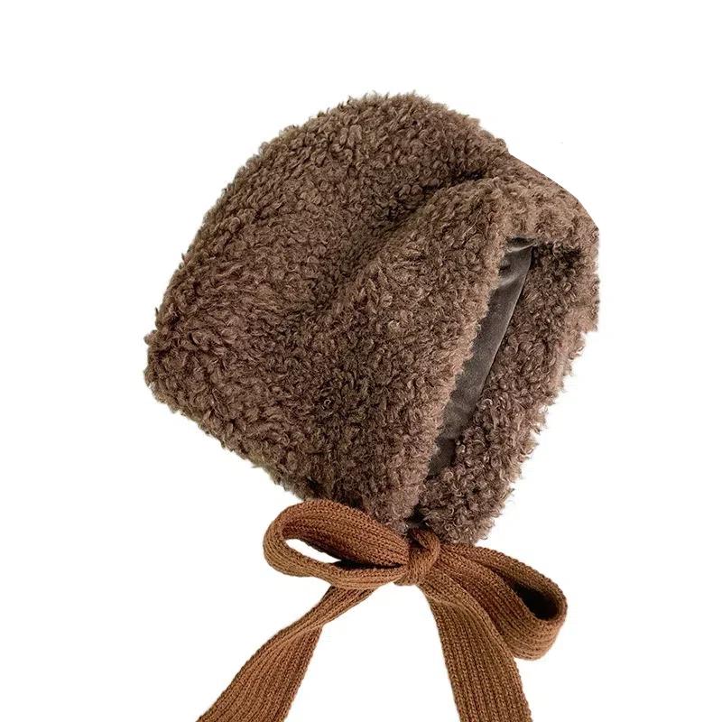 Windproof Lamb Wool Cap Balaclava Women Lei Feng Hat Cute Winter Plush Beanies  Girls