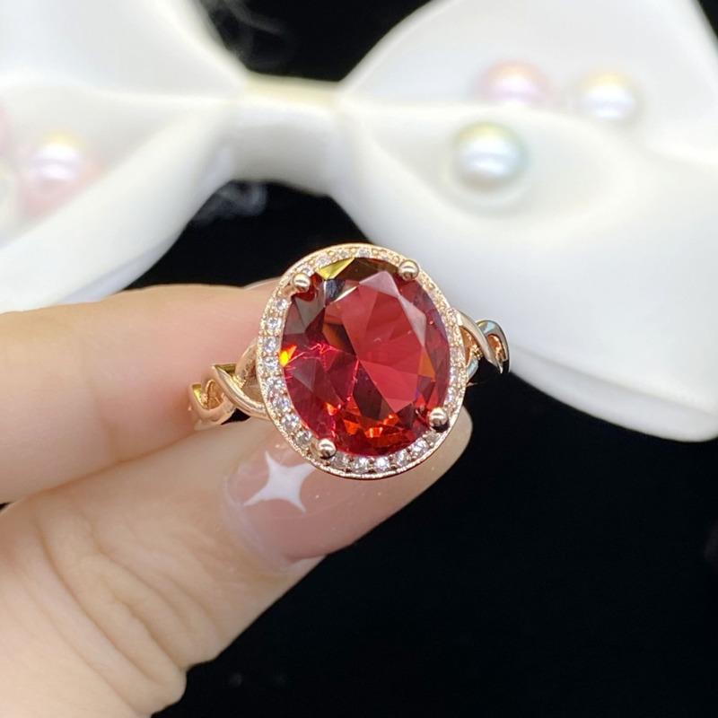 BELLA BOX New Temperament Red Oval Shape Elegant Opening Rings For Women Zircon Wedding Engagement Party Fine Jewelry Gift