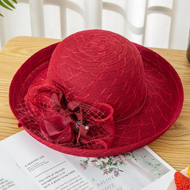 Hat Women's flower pot hat Foldable dome cotton yarn sun hat Outdoor big edge sun protection hat Sun hat Versatile