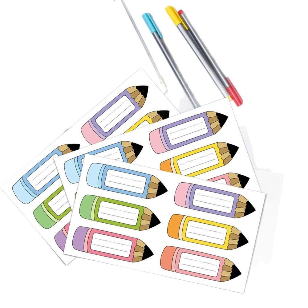 20 Sheets Cartoon Pencil Name Label Sticker Self Adhesive Blank Name Label Classroom