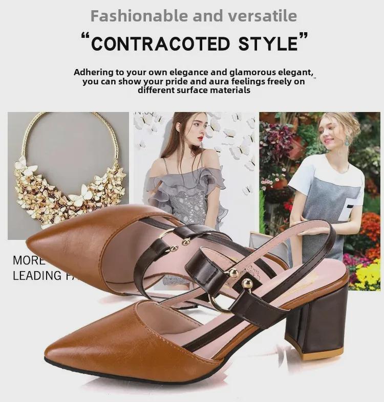 Женские летние 2023 года римские сандалии в корейском стиле с острым носком, пряжкой на ремешке и толстым высоким каблуком