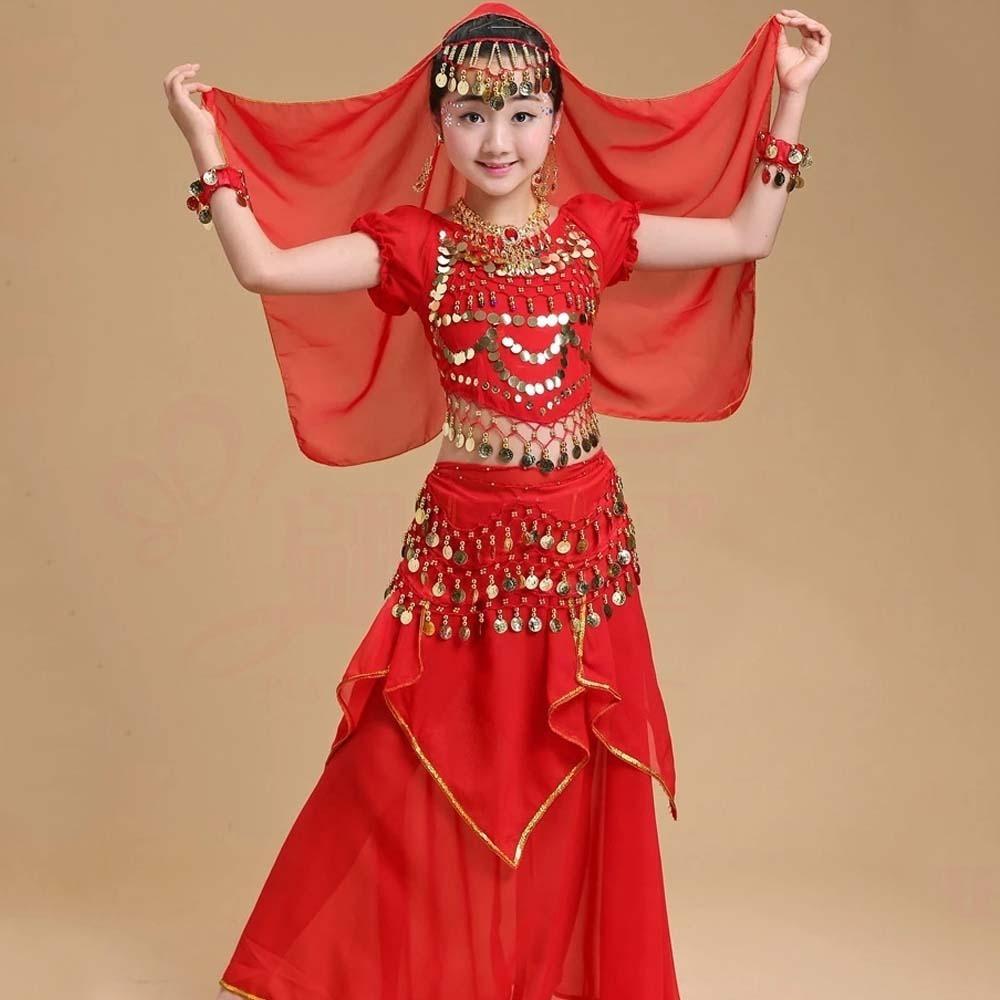 Платье принцессы, костюмы для танца живота, красочная индийская одежда для девочек, милый комплект танцевальных костюмов для малышей