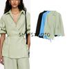 Summer Women's Clothing Work Clothing Style Linen Blend Square Collar Long Sleeve Asymmetric Hem Shirt Tops 1269848