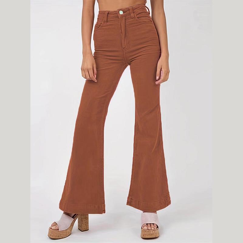 Женские вельветовые расклешенные брюки в уличном стиле, модные женские прямые широкие брюки с высокой талией