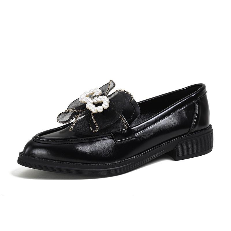 Модные брендовые туфли-оксфорды с кружевом и бантом большого размера 41/42, женские кожаные туфли на плоской подошве с острым носком, кроссовки с жемчугом, женские туфли на толстом каблуке, мокасины