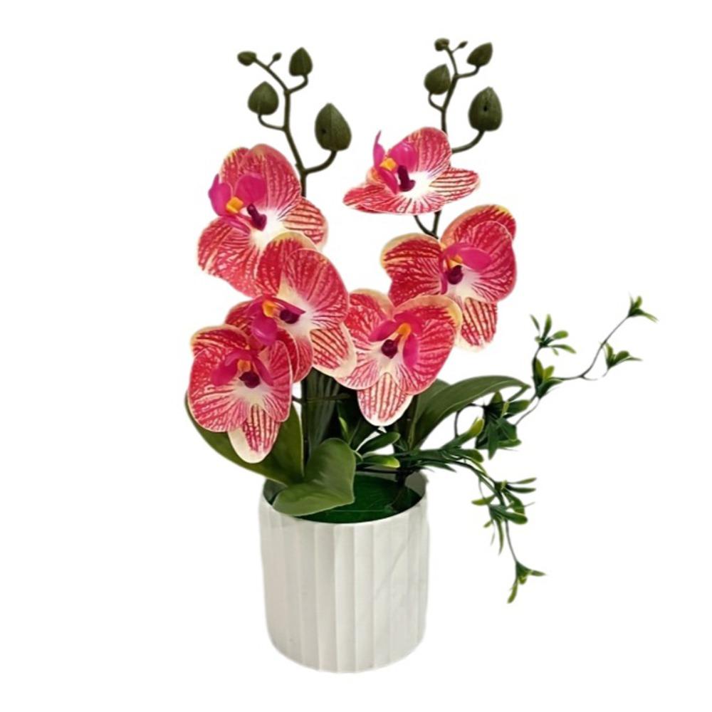 Multicolor Butterfly Orchid Artificial Flower 6 Blooms Faux Moth Orchid Potted Desktop Oranemnt