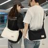 Trendy Fashion Letter Simple Sports Canvas Solid Color Shoulder Bag Retro Student Messenger Bag Bag