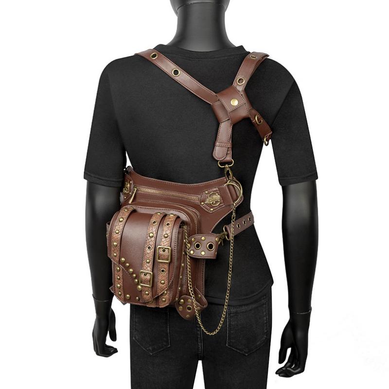 Johnature Поясная сумка в стиле стимпанк, женские сумки на плечо с цепочкой в ​​стиле локомотива, многофункциональная сумка-мессенджер для мотоциклистов и байкеров
