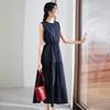 Cotton round neck sleeveless vest dress for 2026 summer, loose and casual, over the knee slimming and long skirt