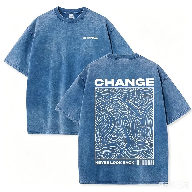 Минималистичный принт на футболке "CHANGE Never Look Back" Стирка под черный цвет Уличная мода