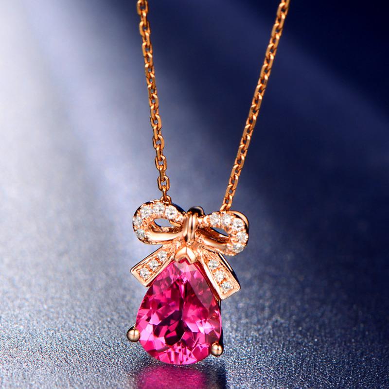 BELLA BOX New Sweet Fashion Bow  Rose Red Color Pendant Clavicle Chain For Women Charm Wedding Engagement Fine Jewelry