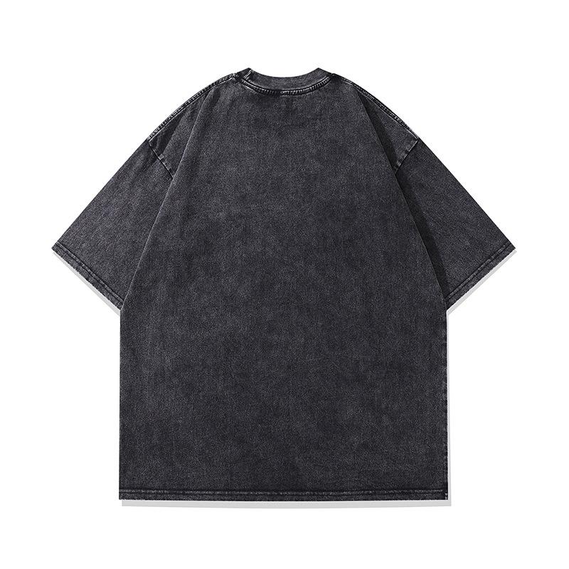 Summer Heavy Cotton Washed Vintage Top Harajuku Street Retro Printed Short-Sleeved T-Shirt Men Ins