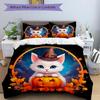 3pcs Halloween Cute White Cat Pumpkin Quilt Set - Soft and Comfortable Bedroom, Guest Room and Dorm Decor Bedding Set 1 Quilt Cover + 2 Pillowcas