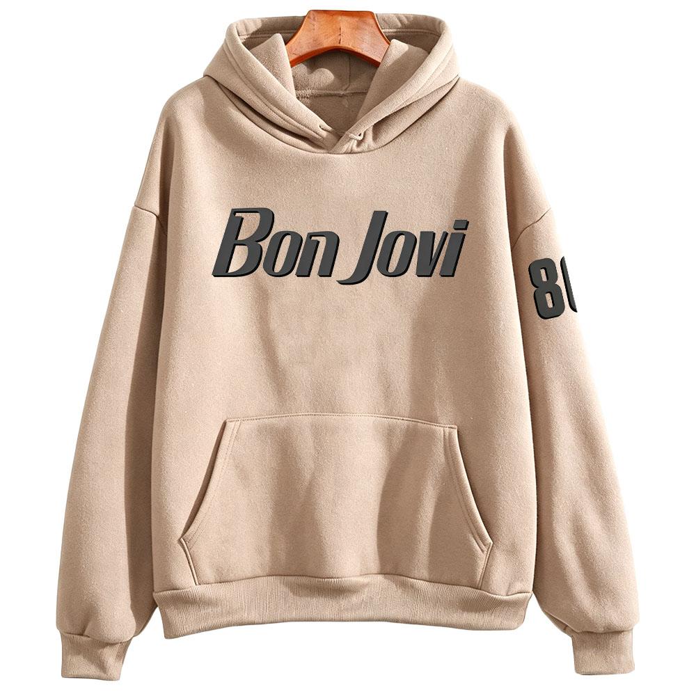 Толстовка Bon Jovi в тонких оттенках Рок Винтажный Принт с Буквами Мерч Свитшот с Капюшоном с Длинным Рукавом Оверсайз Пуловер Мода Уличного Стиля Худи